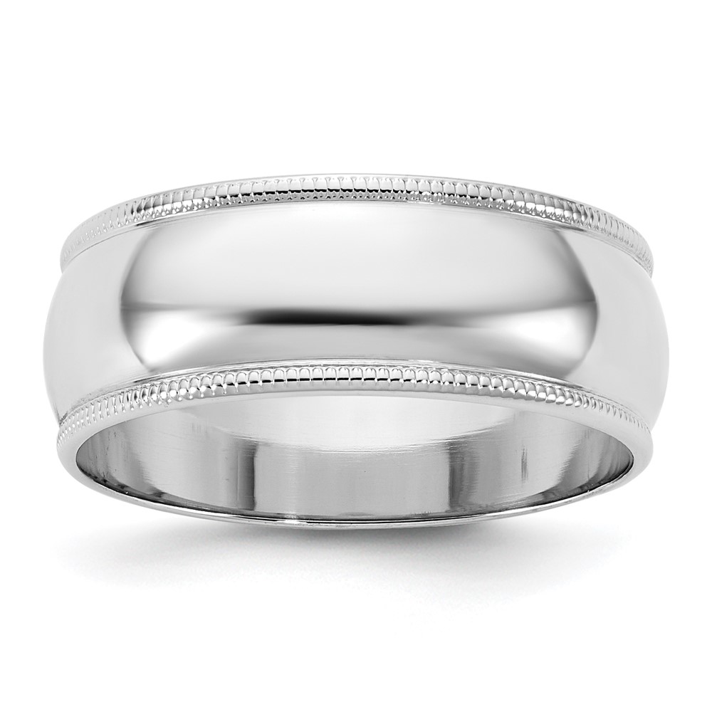14K 7mm White Gold Ltw Milgrain Half Round Band - Size 5