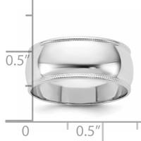 14K 8mm White Gold Ltw Milgrain Half Round Band view 4