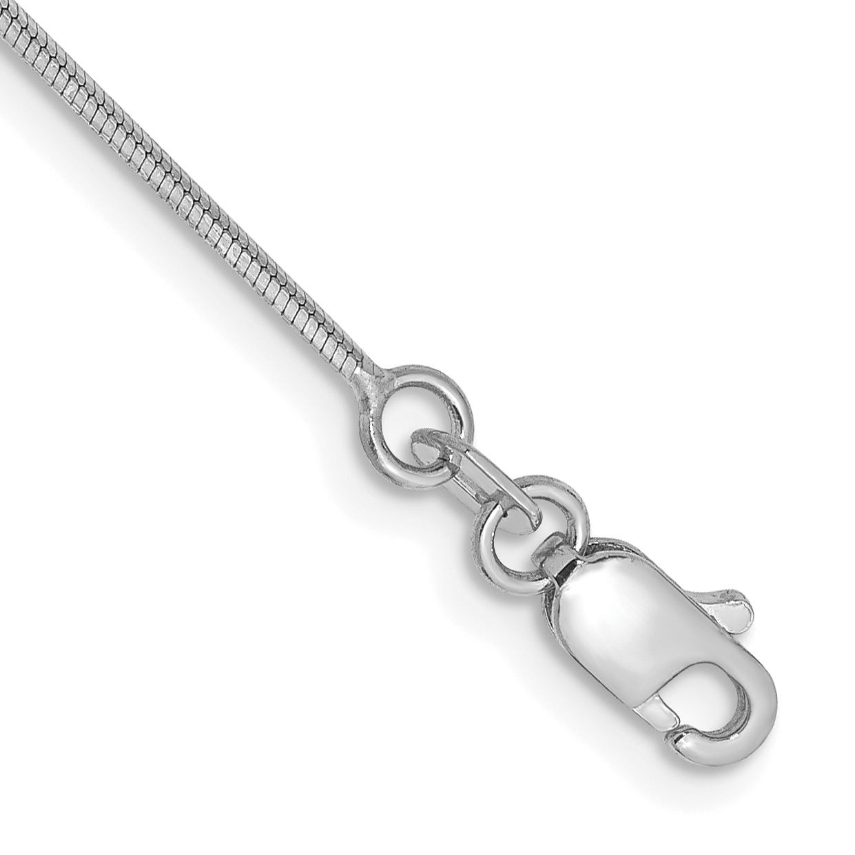 14K White Gold 9 inch 1mm Octagonal Snake with Lobster Clasp Anklet (WOS100-9)