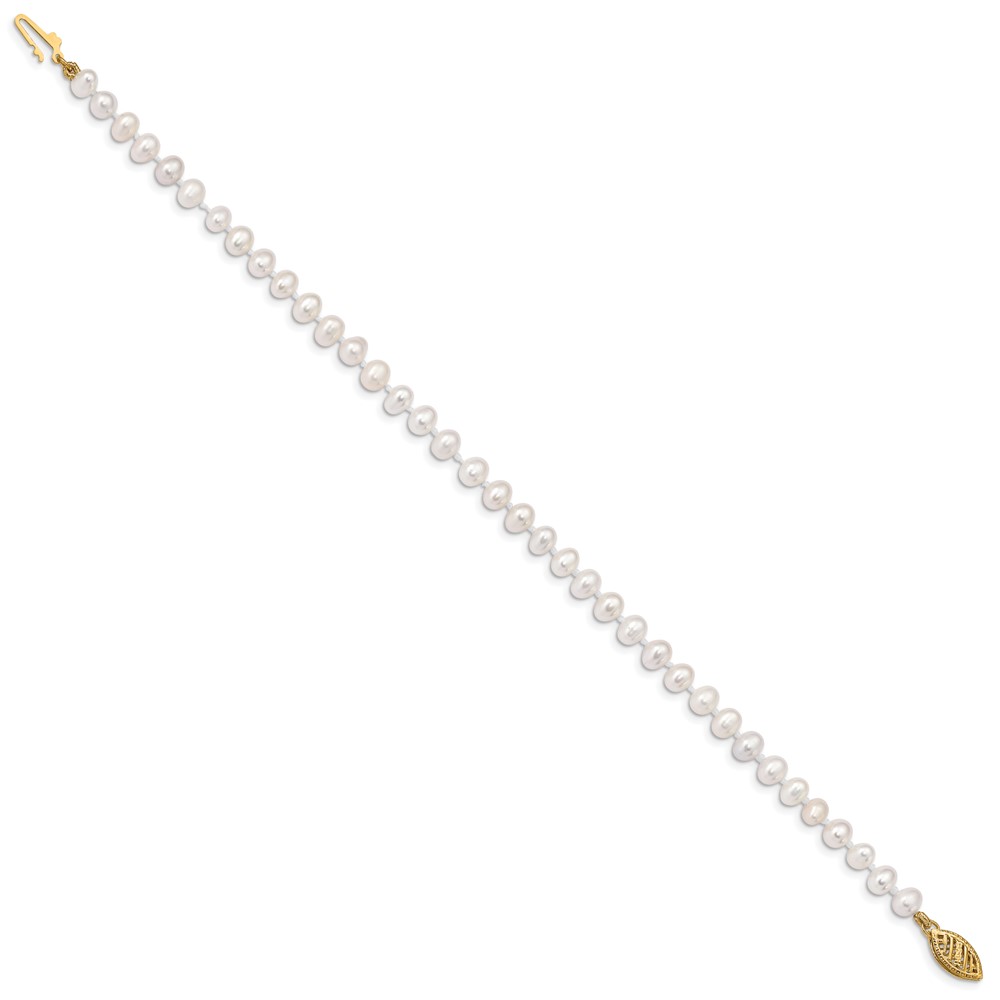 14k 4-5mm White Near-Round Freshwater Cultured Pearl 7.5 inch Bracelet (WPN040-7.5)