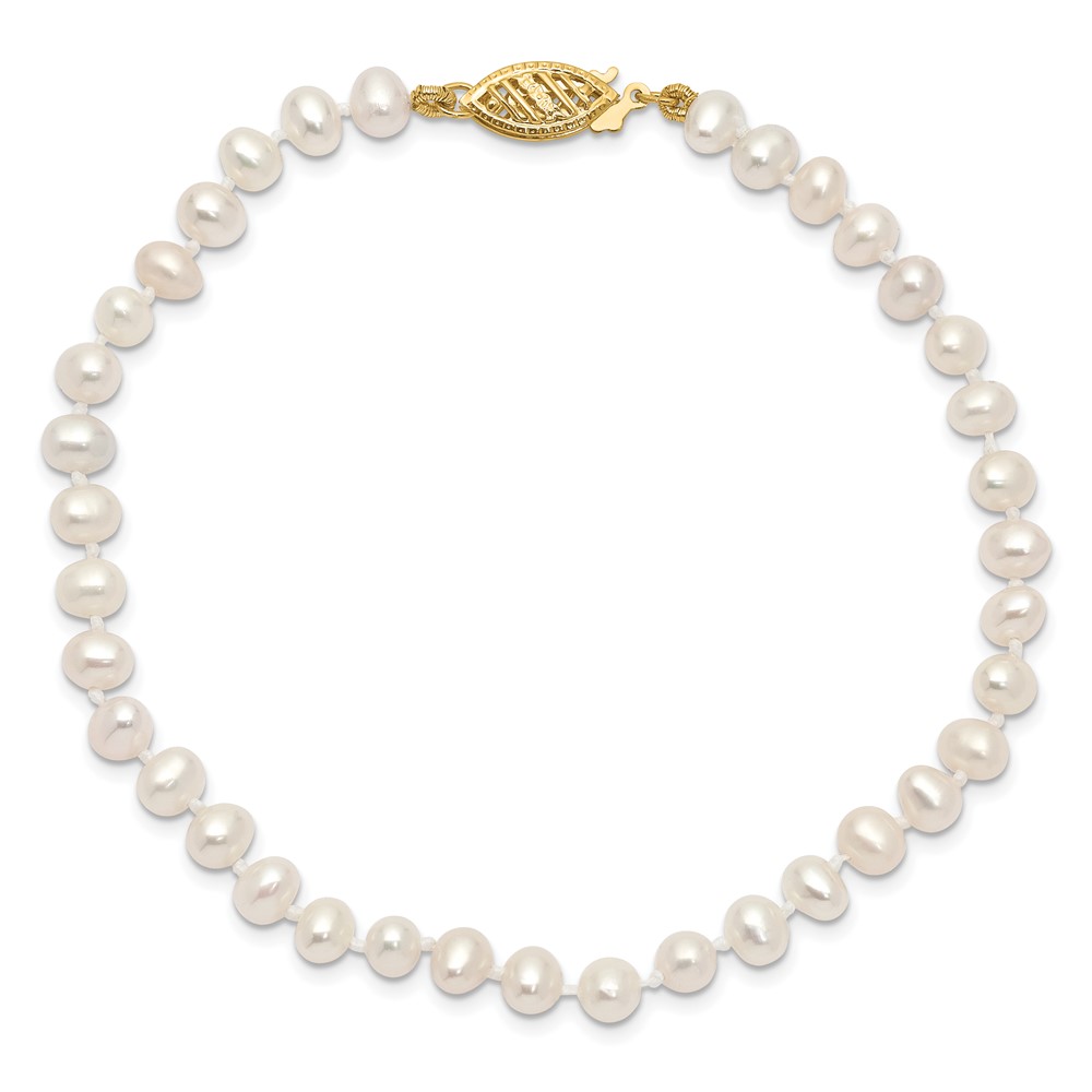 14k 4-5mm White Near-Round Freshwater Cultured Pearl 7.5 inch Bracelet (WPN040-7.5)