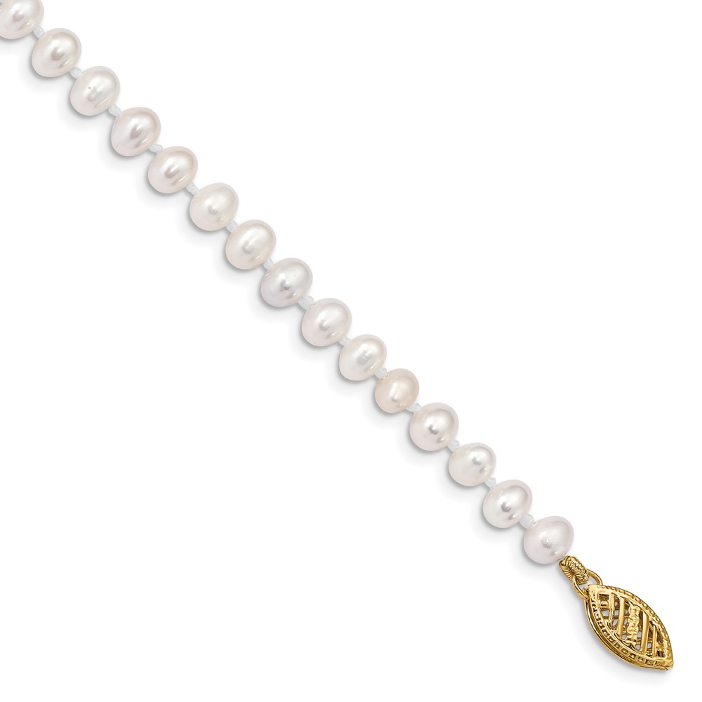 14k 4-5mm White Near-Round Freshwater Cultured Pearl 7.5 inch Bracelet (WPN040-7.5)