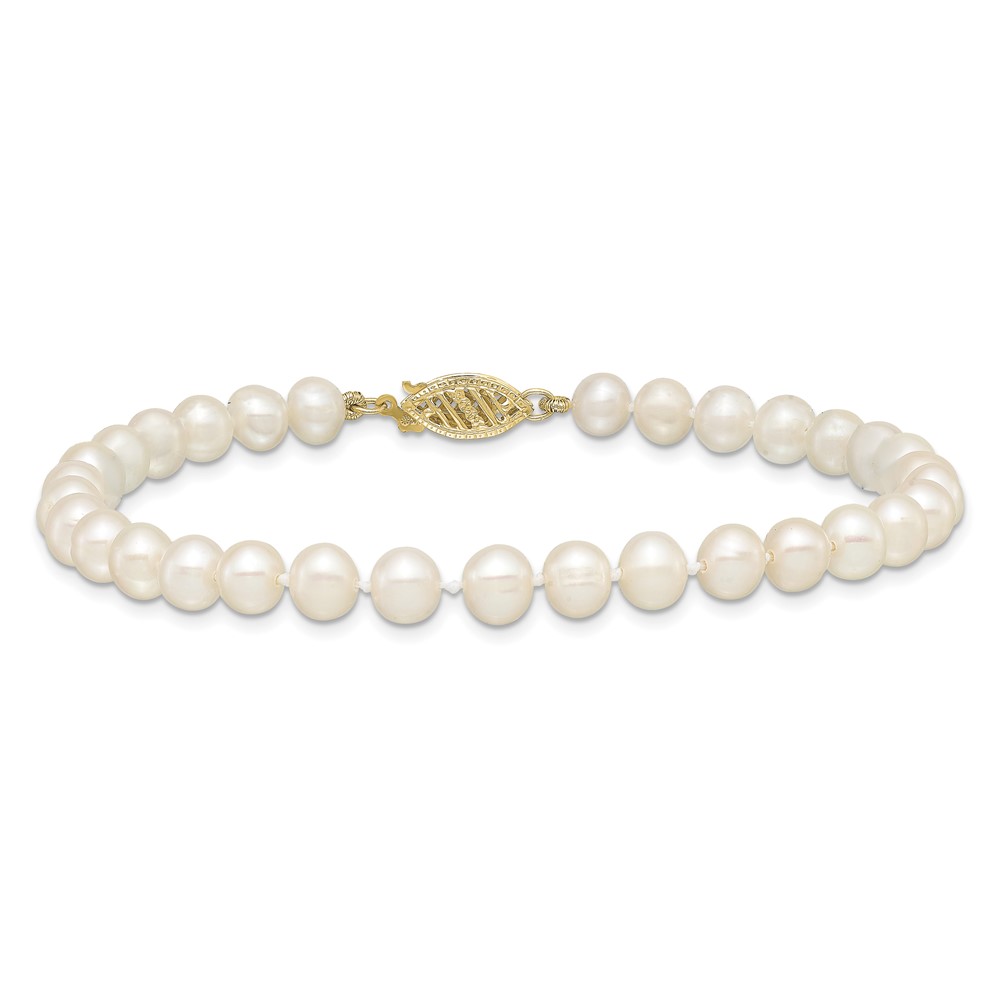 14k 5-6mm White Near-Round Freshwater Cultured Pearl 7.5 inch Bracelet (WPN050-7.5)