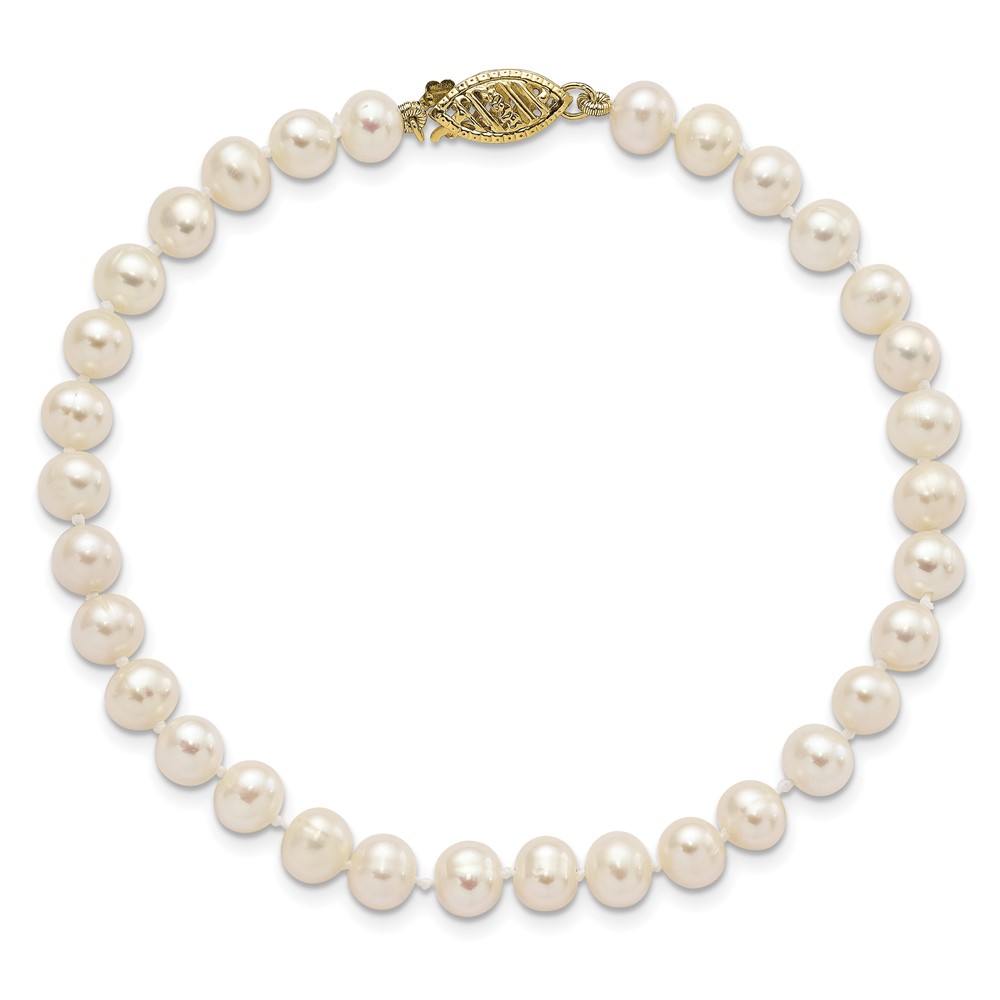 14k 5-6mm White Near-Round Freshwater Cultured Pearl 7.5 inch Bracelet (WPN050-7.5)