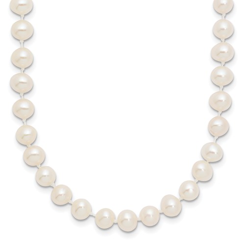 14K Yellow Gold 5-6mm White Near-Round Freshwater Cultured Pearl Necklace, 16"