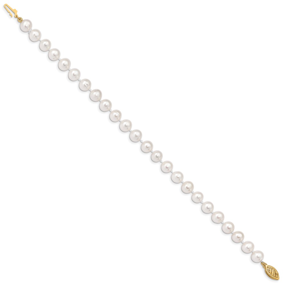 14k 6-7mm White Near-Round Freshwater Cultured Pearl 7.5 inch Bracelet (WPN060-7.5)