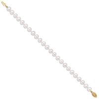 14K Yellow Gold 6-7mm White Near-Round Freshwater Cultured Pearl Bracelet, 7.5" view 2