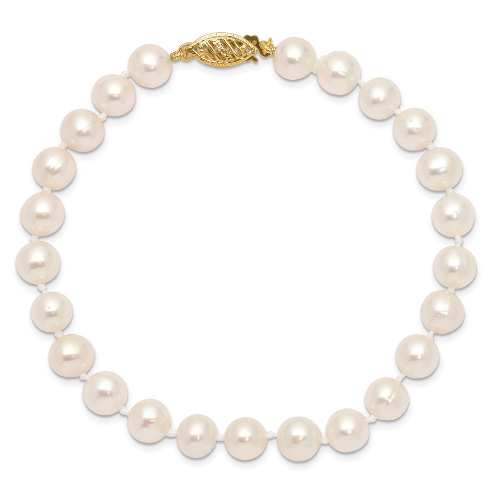 14k 6-7mm White Near-Round Freshwater Cultured Pearl 7.5 inch Bracelet (WPN060-7.5)