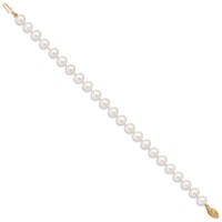 14K Yellow Gold 7-8mm White Near-Round Freshwater Cultured Pearl Bracelet, 7.5" view 2