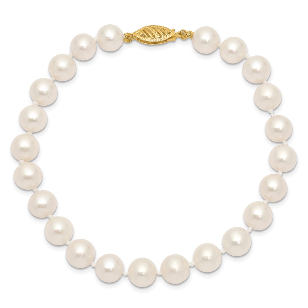 14k 7-8mm White Near-Round Freshwater Cultured Pearl 7.5 inch Bracelet (WPN070-7.5)