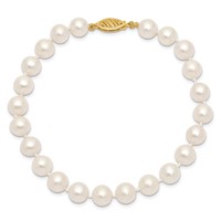 14K Yellow Gold 7-8mm White Near-Round Freshwater Cultured Pearl Bracelet, 7.5" view 3