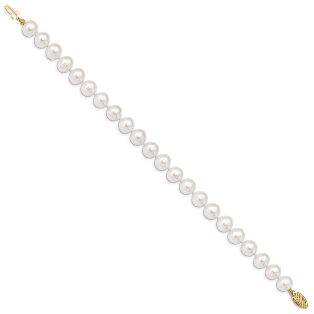 14k 8-9mm White Near-Round Freshwater Cultured Pearl 7.5 inch Bracelet (WPN080-7.5)