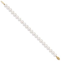 14K Yellow Gold 8-9mm White Near-Round Freshwater Cultured Pearl Bracelet, 7.5" view 2