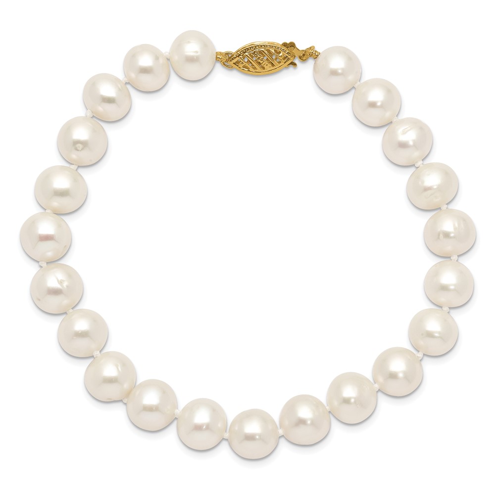 14k 8-9mm White Near-Round Freshwater Cultured Pearl 7.5 inch Bracelet (WPN080-7.5)