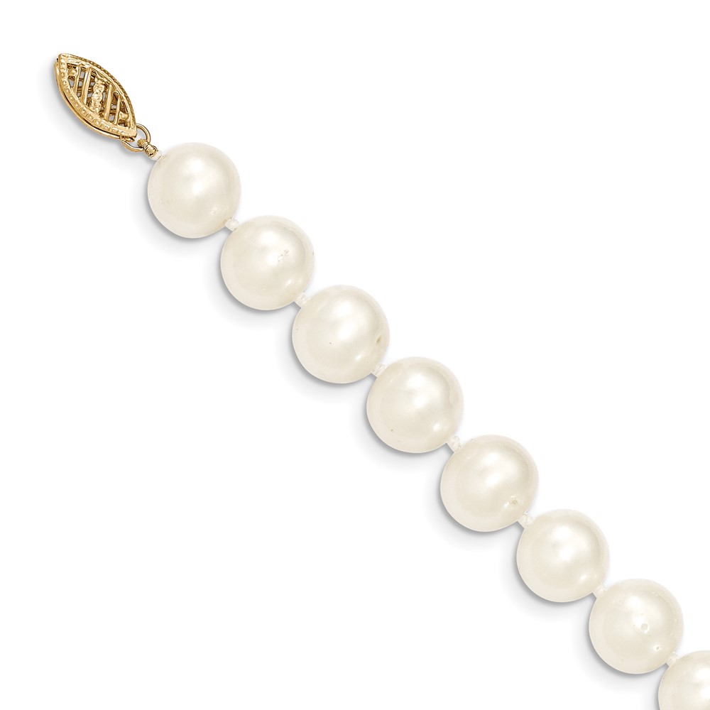 14k 9-10mm White Near-Round Freshwater Cultured Pearl 20 inch Necklace (WPN090-20)