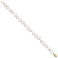 14K Yellow Gold 9-10mm White Near-Round Freshwater Cultured Pearl Bracelet, 7.5" view 2