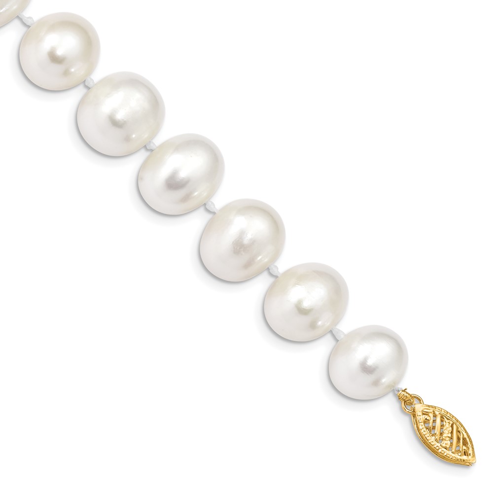 14k 11-12mm White Near-Round Freshwater Cultured Pearl 7.5 inch Bracelet (WPN110-7.5)
