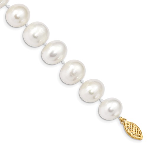 14K 11-12mm White Near-Round Freshwater Cultured Pearl 7.5 Inch Bracelet