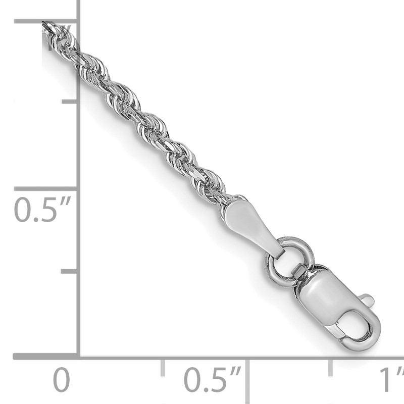 14K White Gold 8 Inch 2mm Diamond-cut Quadruple Rope Lobster Clasp Chain