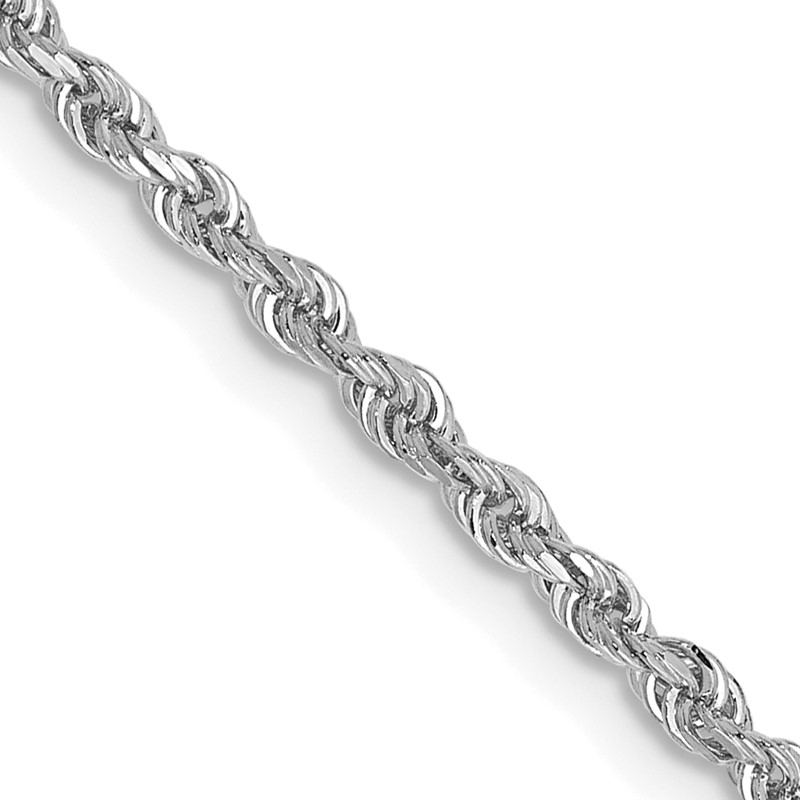 14K White Gold 20 Inch 2mm Diamond-cut Quadruple Rope Lobster Clasp Chain