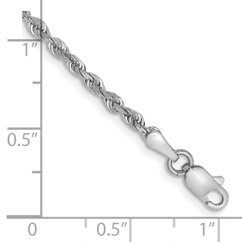 14K White Gold 9 Inch 2.25mm Diamond-cut Quadruple Rope Lobster Clasp Chain