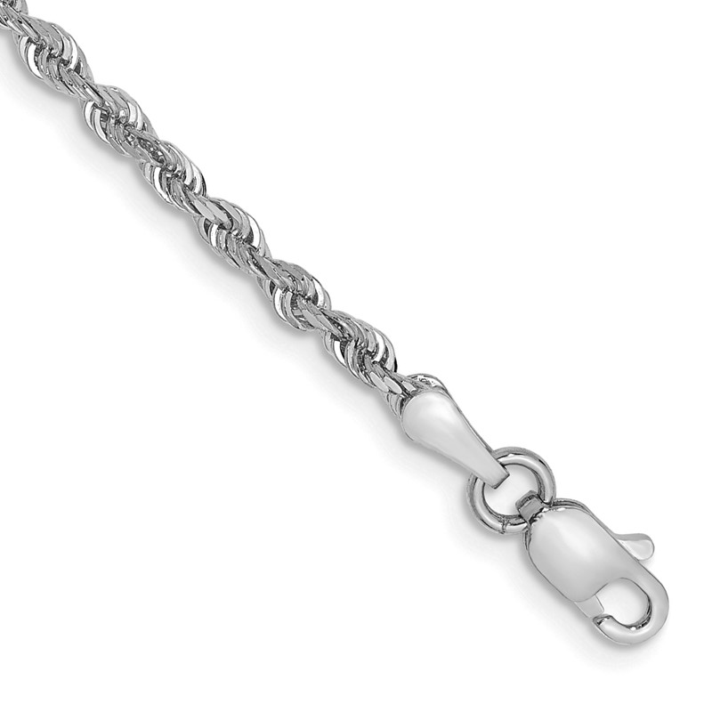 14K White Gold 9 Inch 2.25mm Diamond-cut Quadruple Rope Lobster Clasp Chain