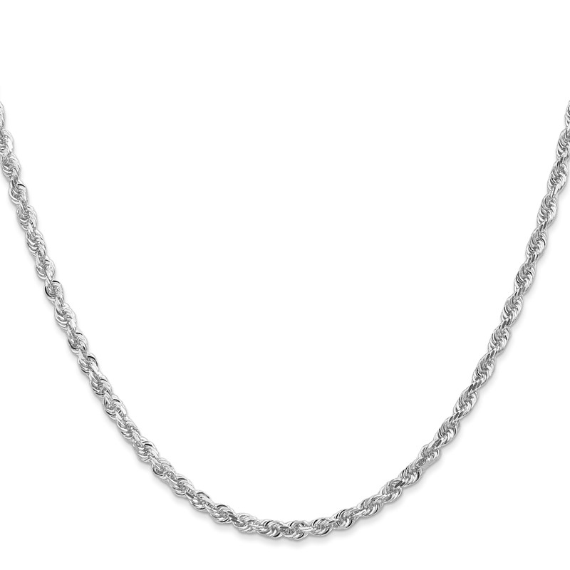 14K White Gold 24 Inch 3mm Diamond-cut Quadruple Rope Lobster Clasp Chain