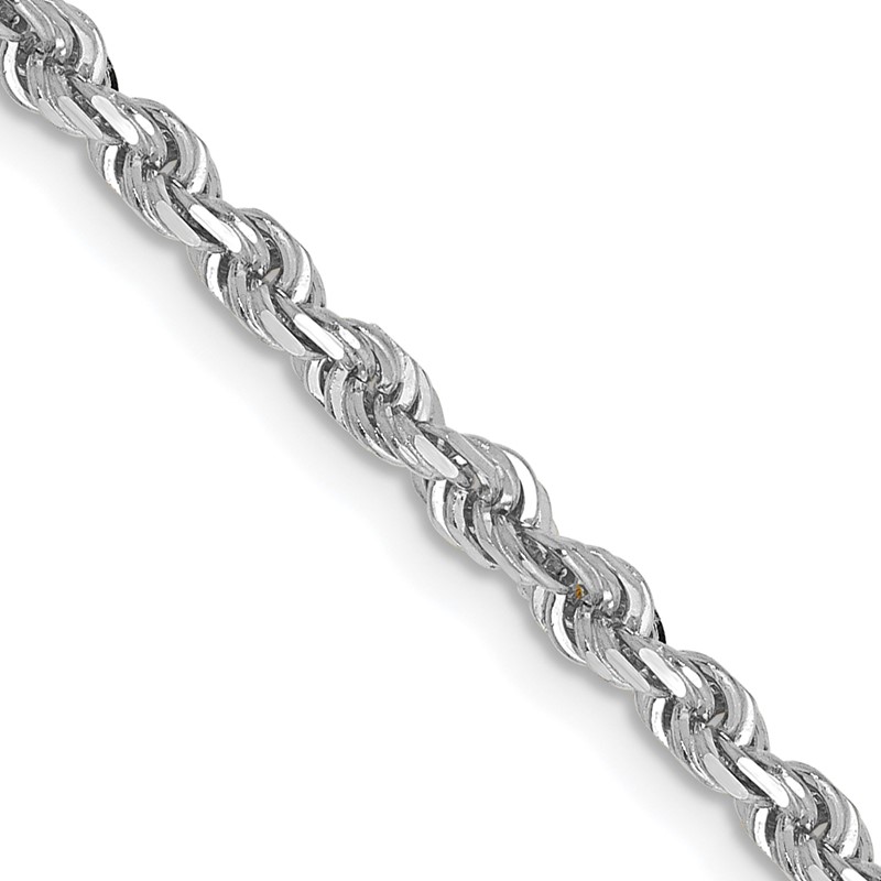 14K White Gold 24 Inch 3mm Diamond-cut Quadruple Rope Lobster Clasp Chain