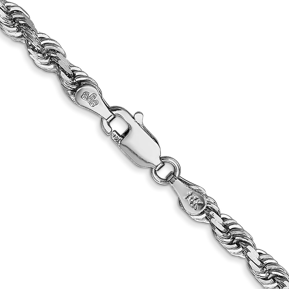 14K White Gold 30 Inch 4mm Diamond-cut Quadruple Rope Lobster Clasp Chain (WQT030-30)