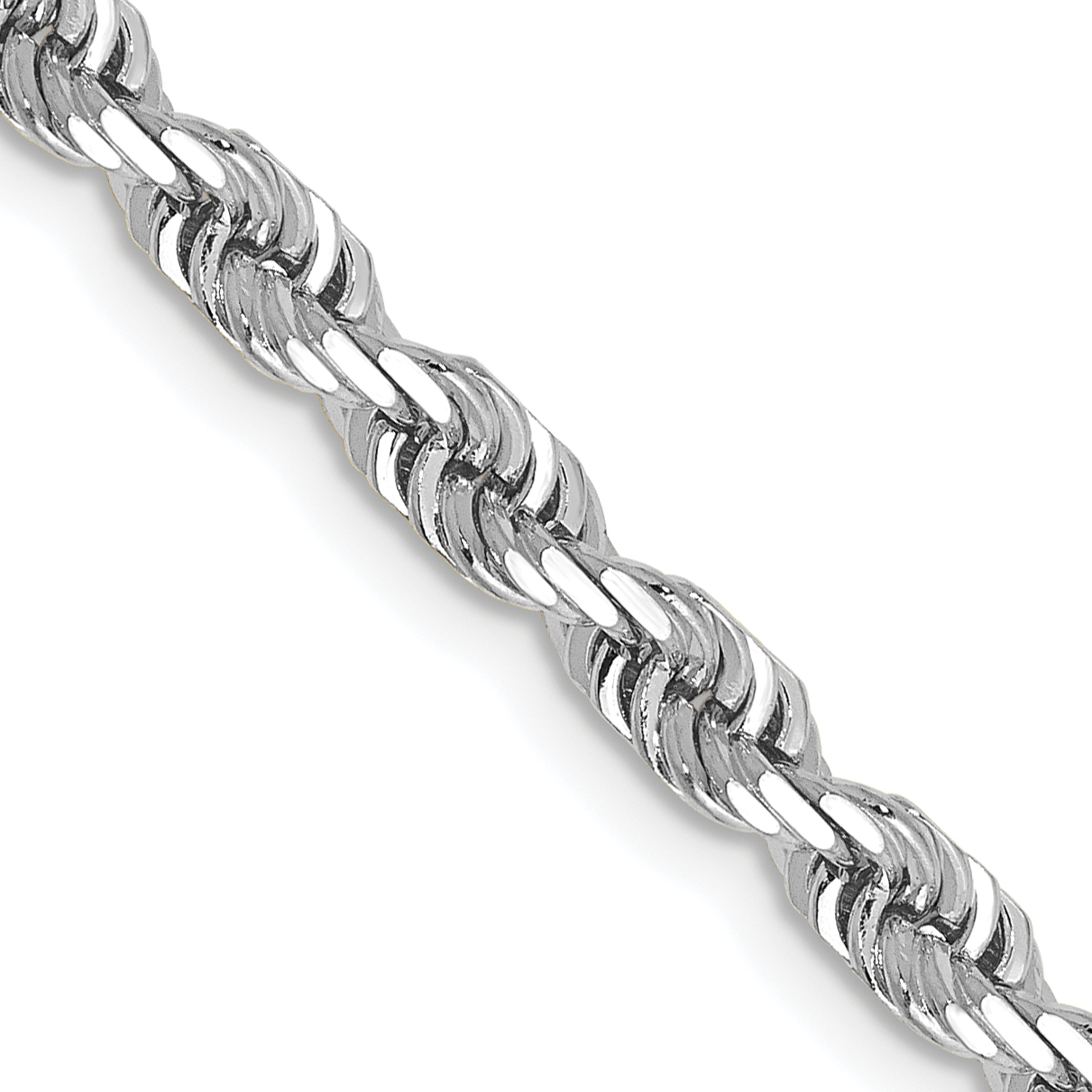 14K White Gold 30 Inch 4mm Diamond-cut Quadruple Rope Lobster Clasp Chain (WQT030-30)