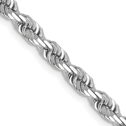 14K White Gold 20 Inch 4mm Diamond-cut Quadruple Rope Lobster Clasp Chain