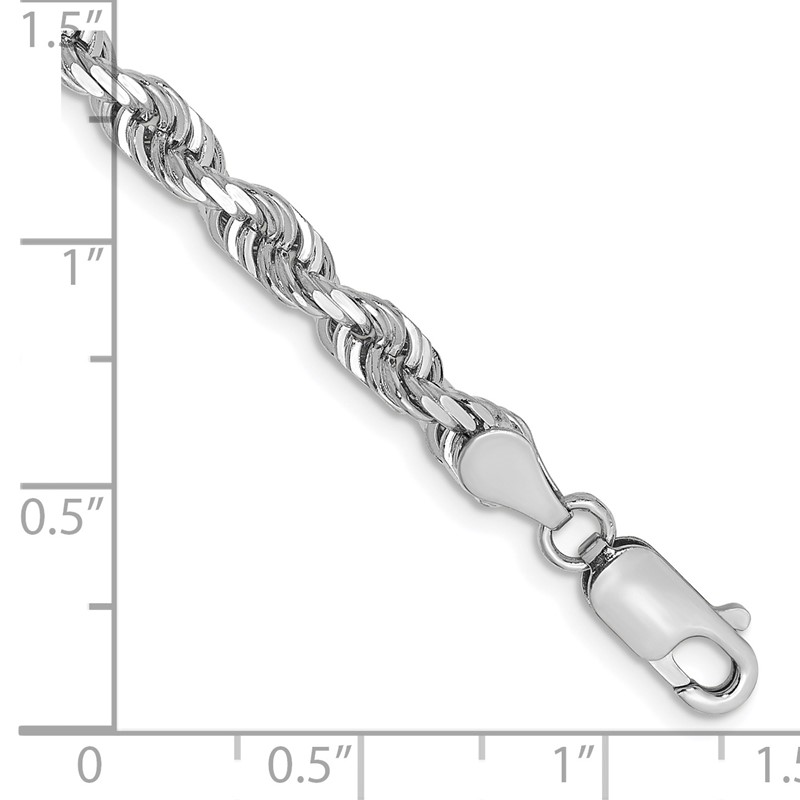 14K White Gold 8 Inch 4.5mm Diamond-cut Quadruple Rope Lobster Clasp Chain
