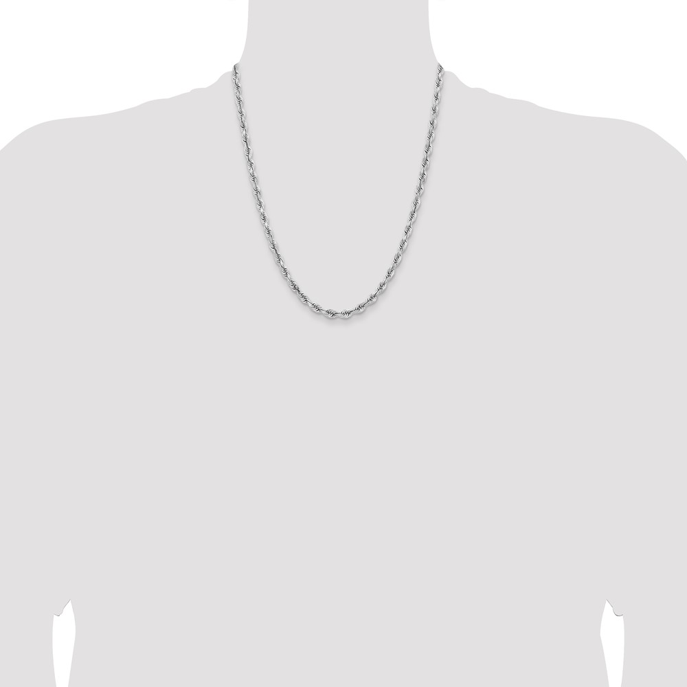 14K White Gold 22 Inch 5mm Diamond-cut Quadruple Rope Lobster Clasp Chain (WQT040-22)