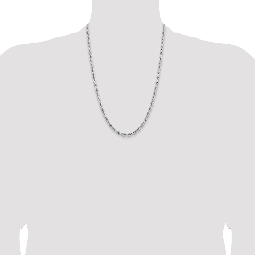 14K White Gold 24 Inch 5mm Diamond-cut Quadruple Rope Lobster Clasp Chain (WQT040-24)