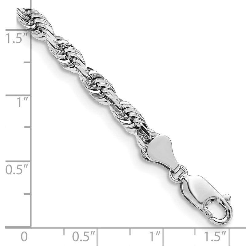 14K White Gold 8 Inch 5mm Diamond-cut Quadruple Rope Lobster Clasp Chain