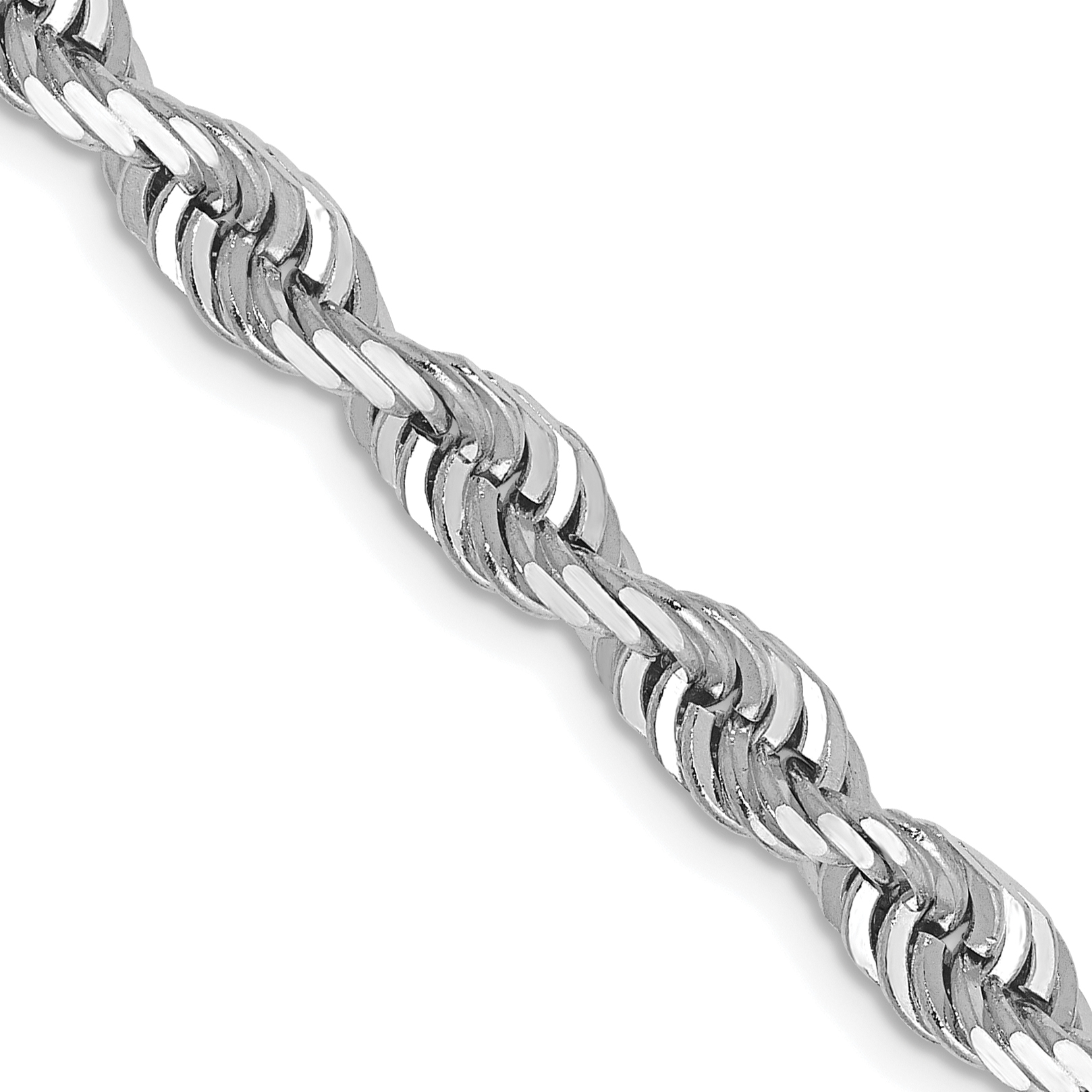 14K White Gold 22 Inch 5mm Diamond-cut Quadruple Rope Lobster Clasp Chain (WQT040-22)