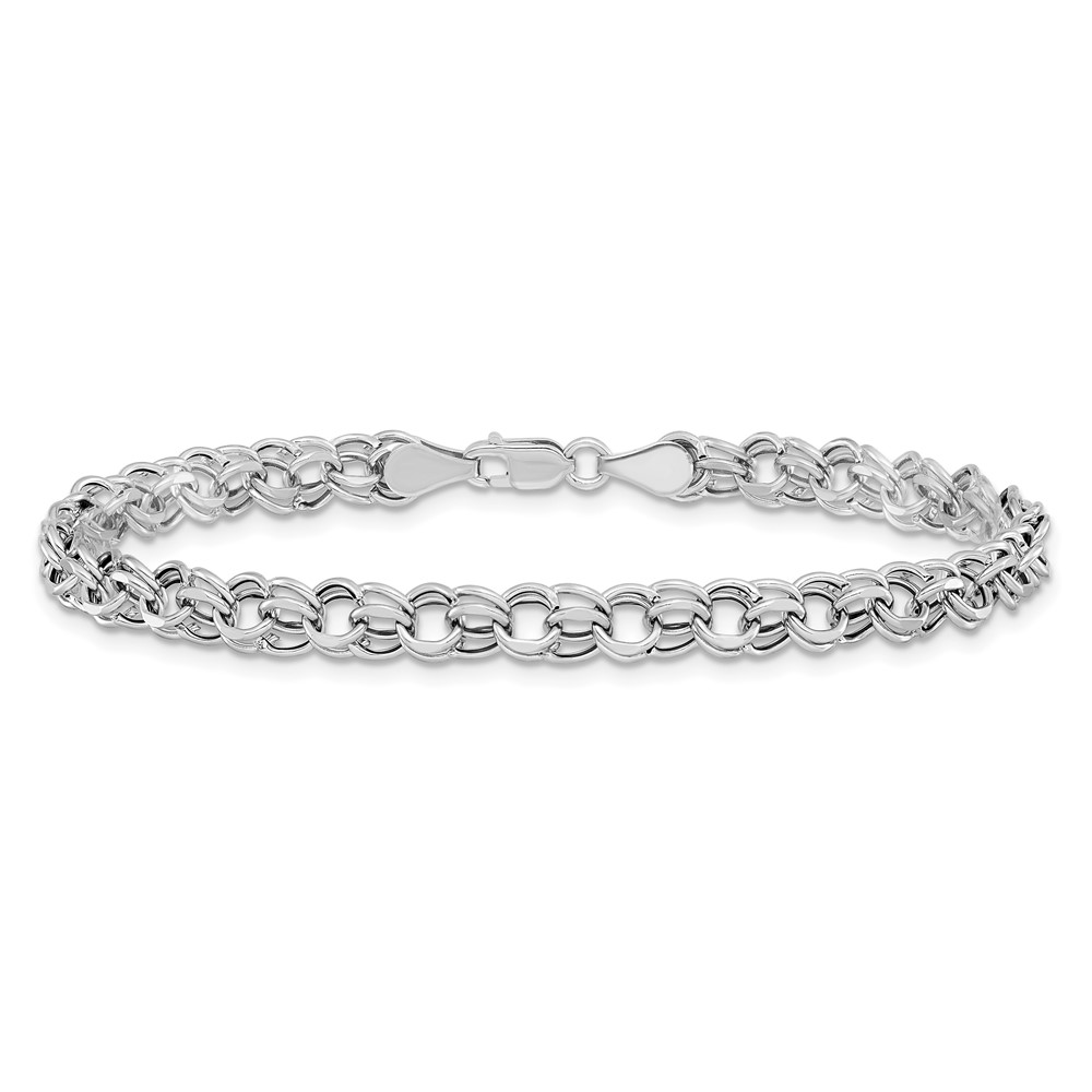 14k White Gold 5mm Hollow Double Link 8.25 inch Charm Bracelet (WSD1-8.25)