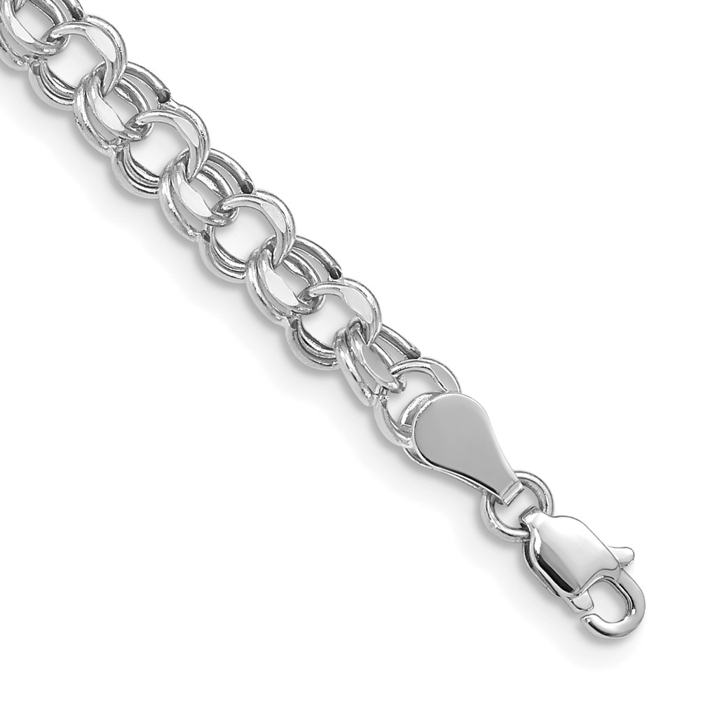 14k White Gold 5mm Hollow Double Link 7.25 inch Charm Bracelet (WSD1-7.25)