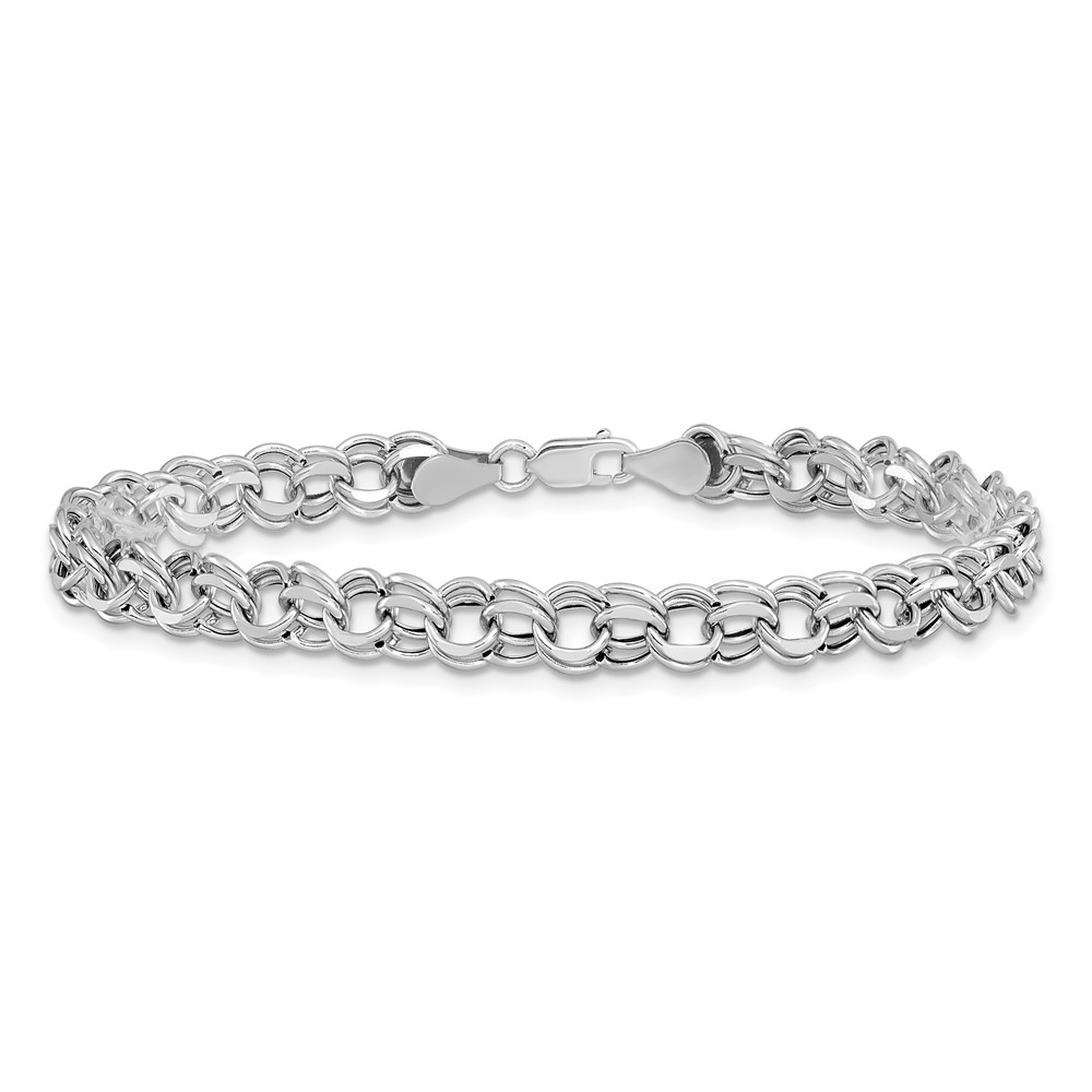 14k White Gold 6.25mm Hollow Double Link 7.25 inch Charm Bracelet (WSD2-7.25)
