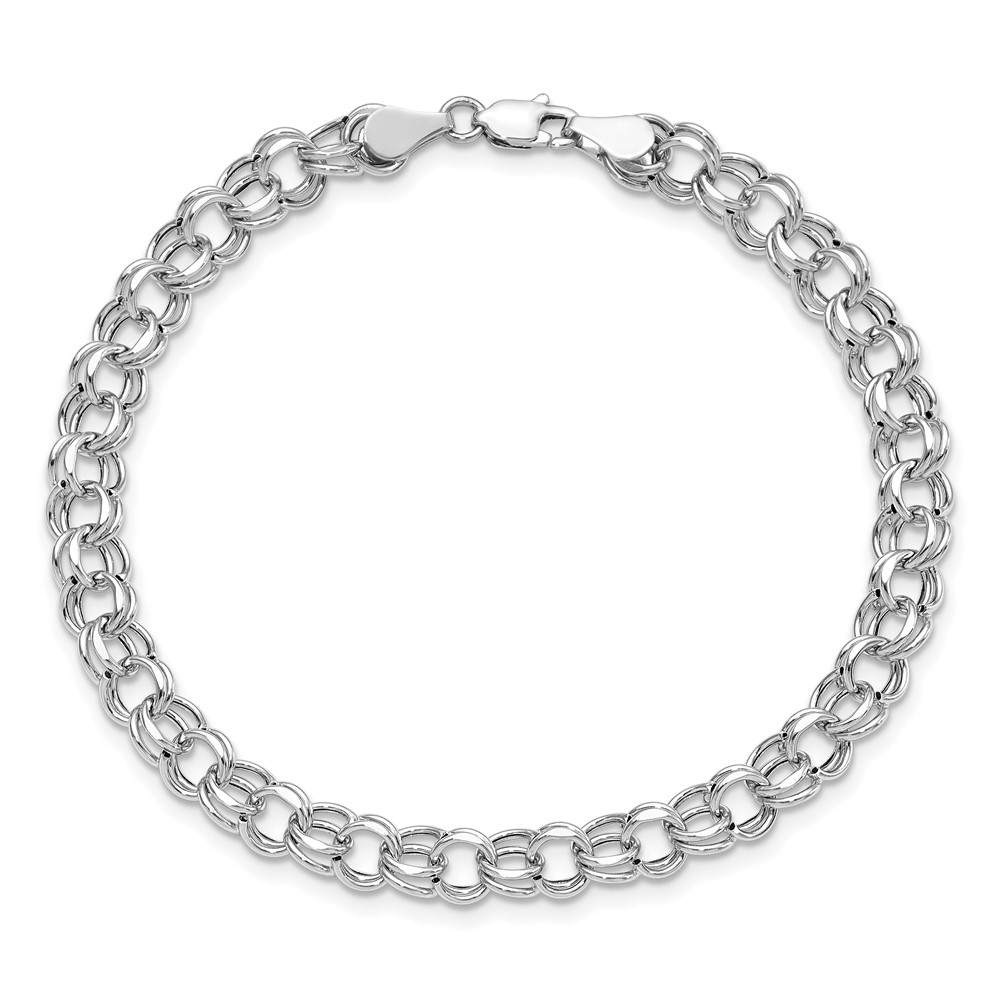 14k White Gold 6.25mm Hollow Double Link 7.25 inch Charm Bracelet (WSD2-7.25)