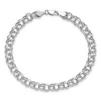 14K White Gold 6.25mm Hollow Double Link Charm Bracelet, 7.25" view 5