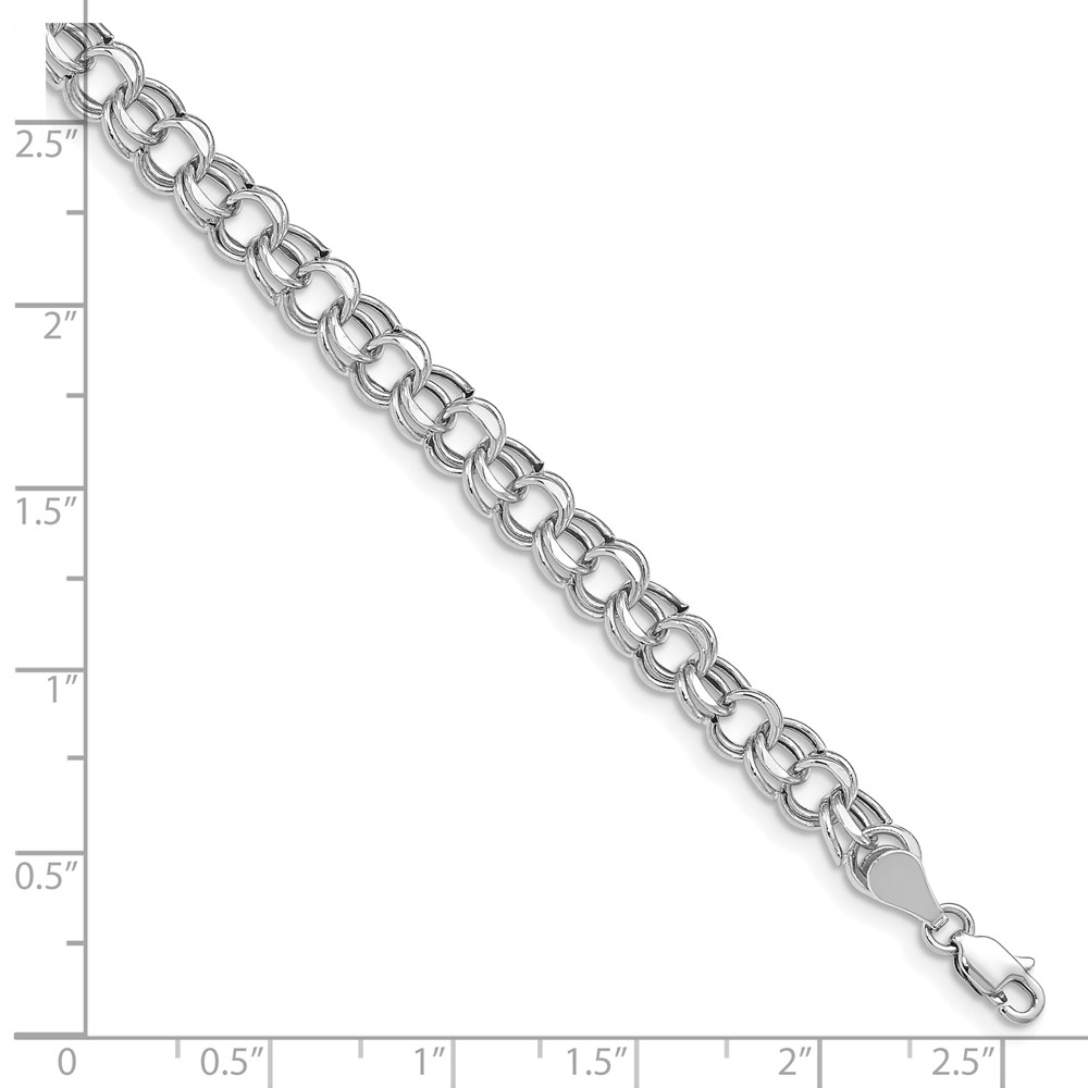 14k White Gold 6.25mm Hollow Double Link 7.25 inch Charm Bracelet (WSD2-7.25)