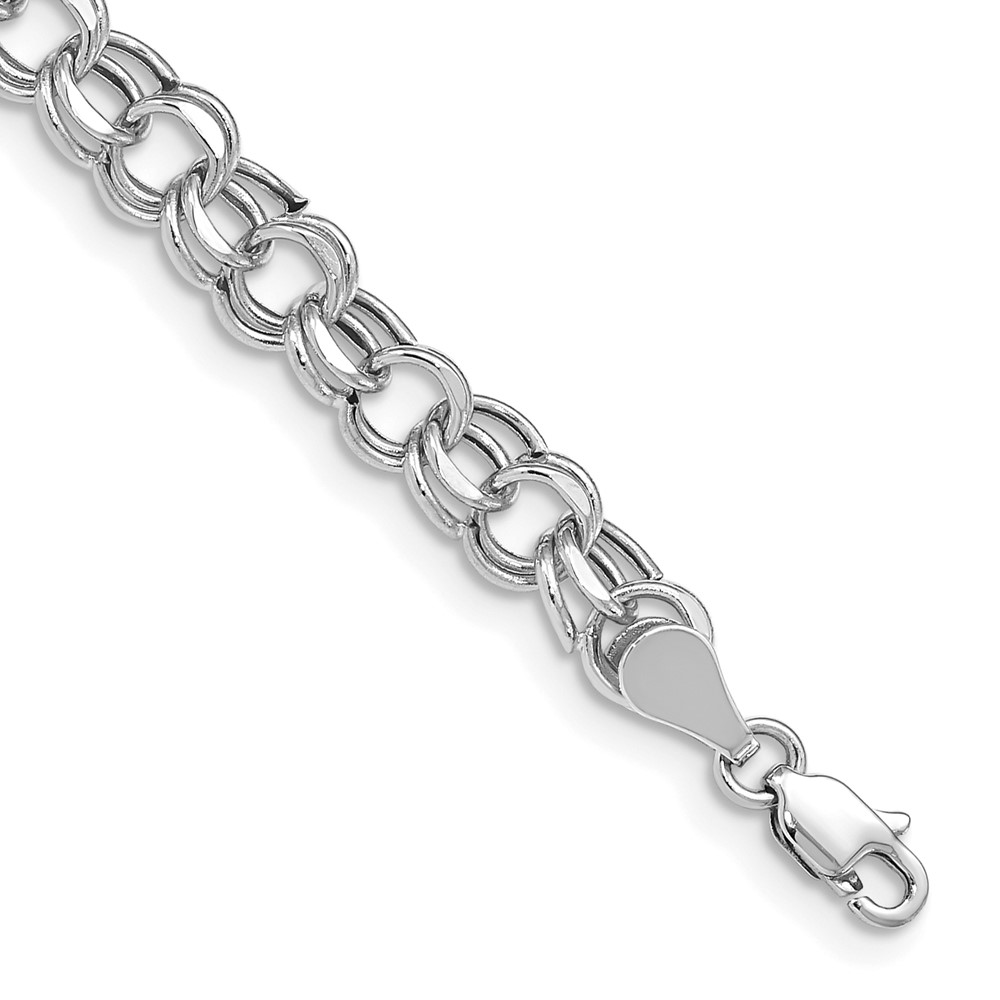 14k White Gold 6.25mm Hollow Double Link 7.25 inch Charm Bracelet (WSD2-7.25)