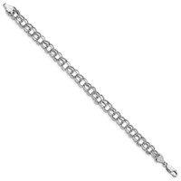14K White Gold 9mm Hollow Double Link Charm Bracelet, 8.25" view 2