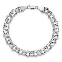 14K White Gold 9mm Hollow Double Link Charm Bracelet, 8.25" view 4