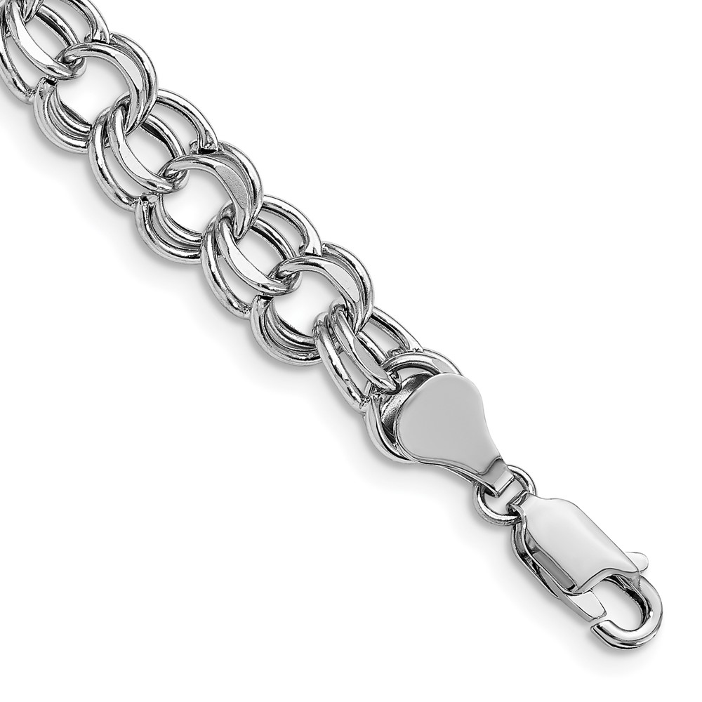 14K White Gold 9mm Hollow Double Link Charm Bracelet, 8.25"