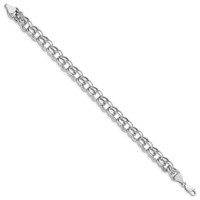 14K White Gold 9.5mm Hollow Double Link Charm Bracelet, 7.25" view 2