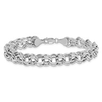 14K White Gold 9.5mm Hollow Double Link Charm Bracelet, 7.25" view 3