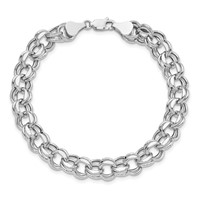 14K White Gold 9.5mm Hollow Double Link Charm Bracelet, 7.25" view 4