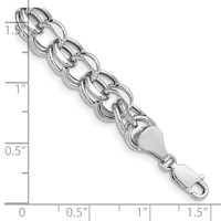14K White Gold 9.5mm Hollow Double Link Charm Bracelet, 7.25" view 5